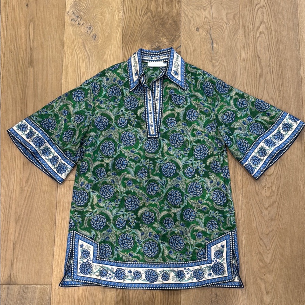 Zimmerman Green and Blue Floral Linen Tunic sz 4/ XL